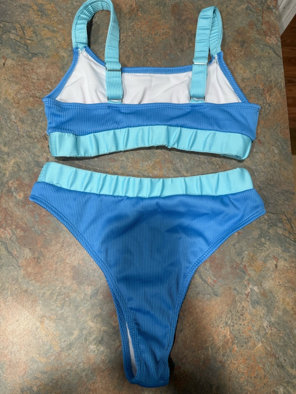 SHEIN Blue Two-Tone Ribbed Bikini Set - Picture 2 of 4